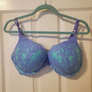 2/$15 Victoria's Secret Lace Overlay Bra Purple and Aqua
